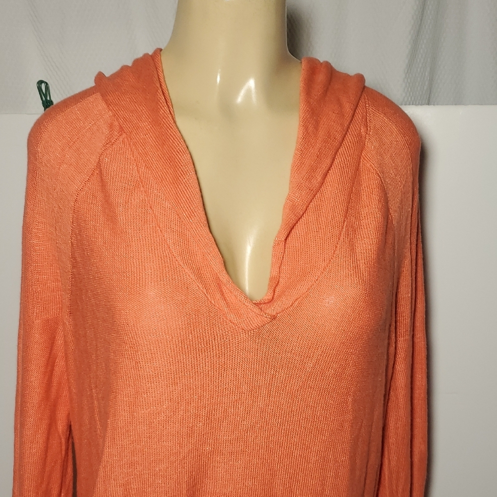 FREE PEOPLE Size XS OPTIMISTIC LINEN BLEND Women's Coral Hooded Pullover Top - Picture 5 of 15